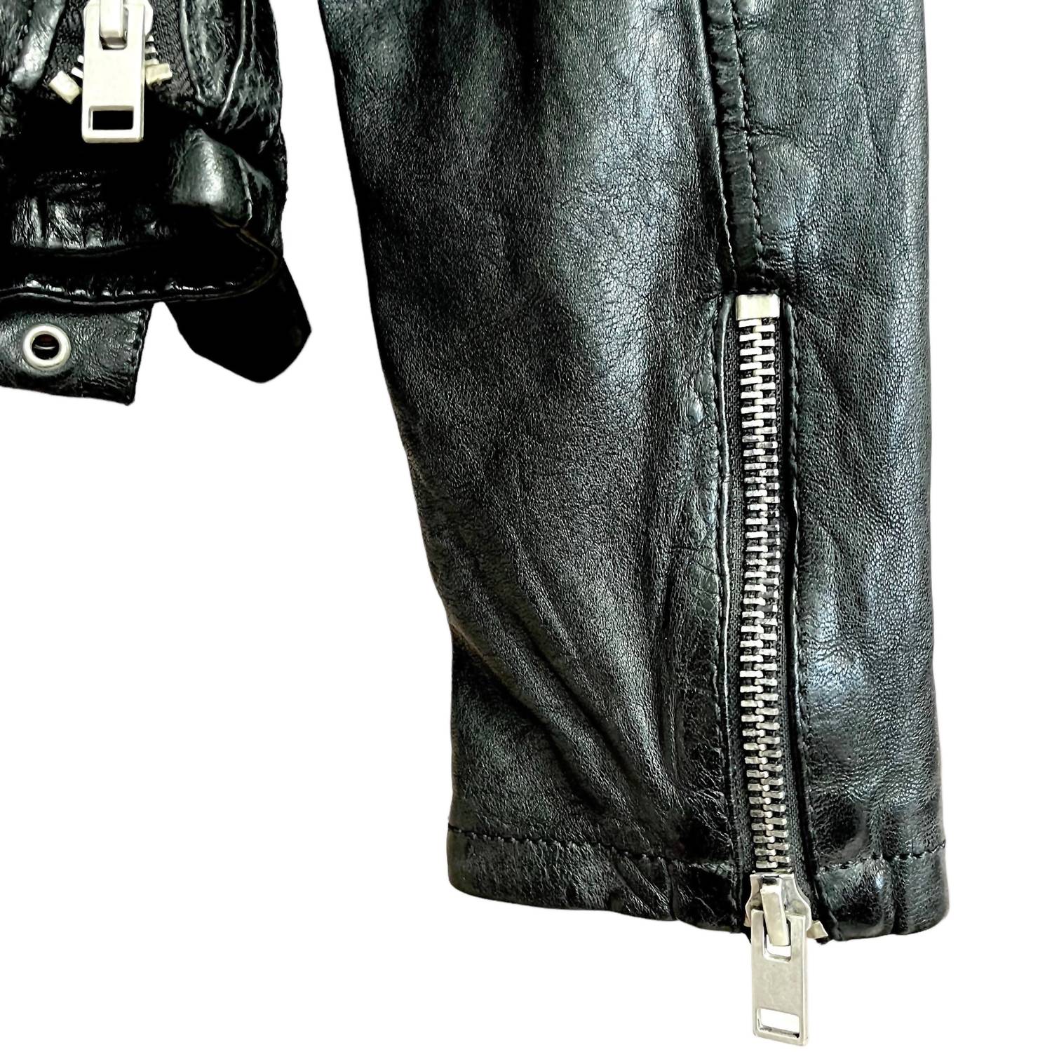 MAURITIUS Genuine Leather Biker Jacket in black - women's jacket - view 5