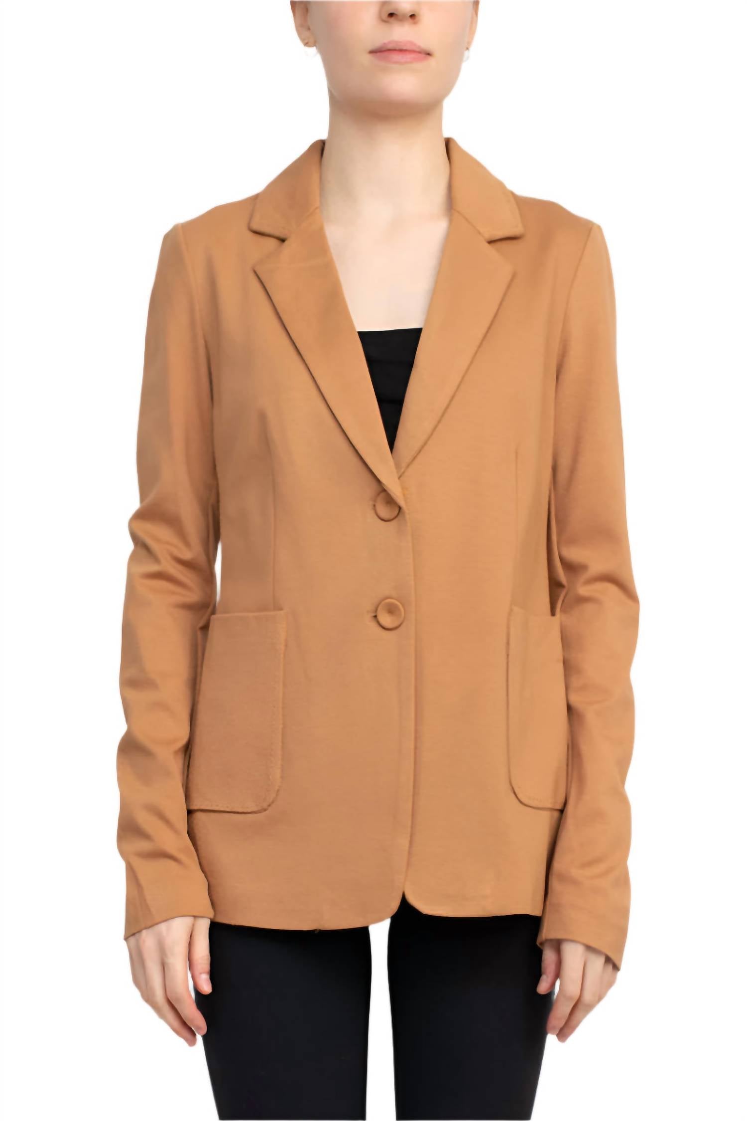 T Tahari - Notched Collar Two Button With Patch Pockets Knit Blazer