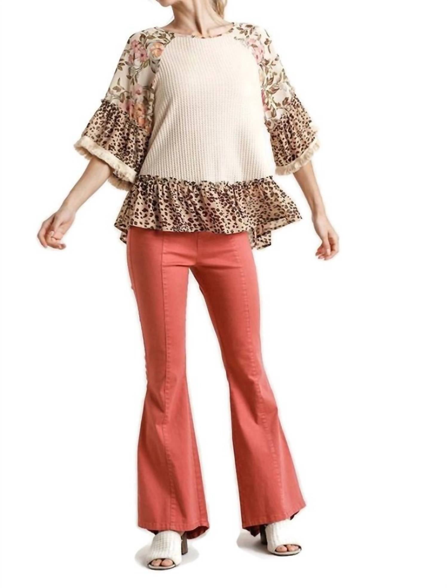 Umgee - Floral & Animal Waffle Knit Top