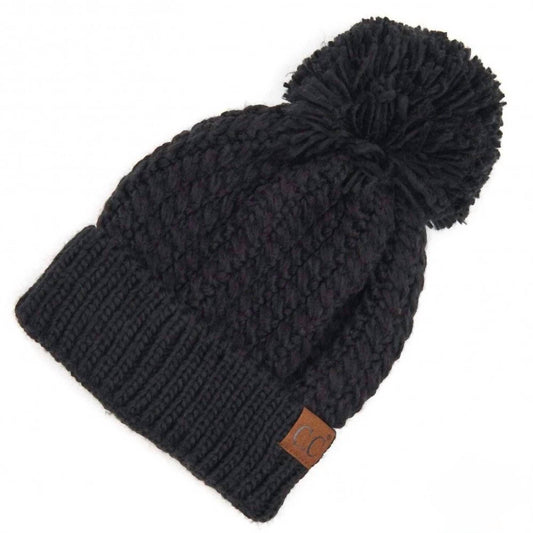 C.C - Women's Twisted Mock Cable Knit Pom Beanie