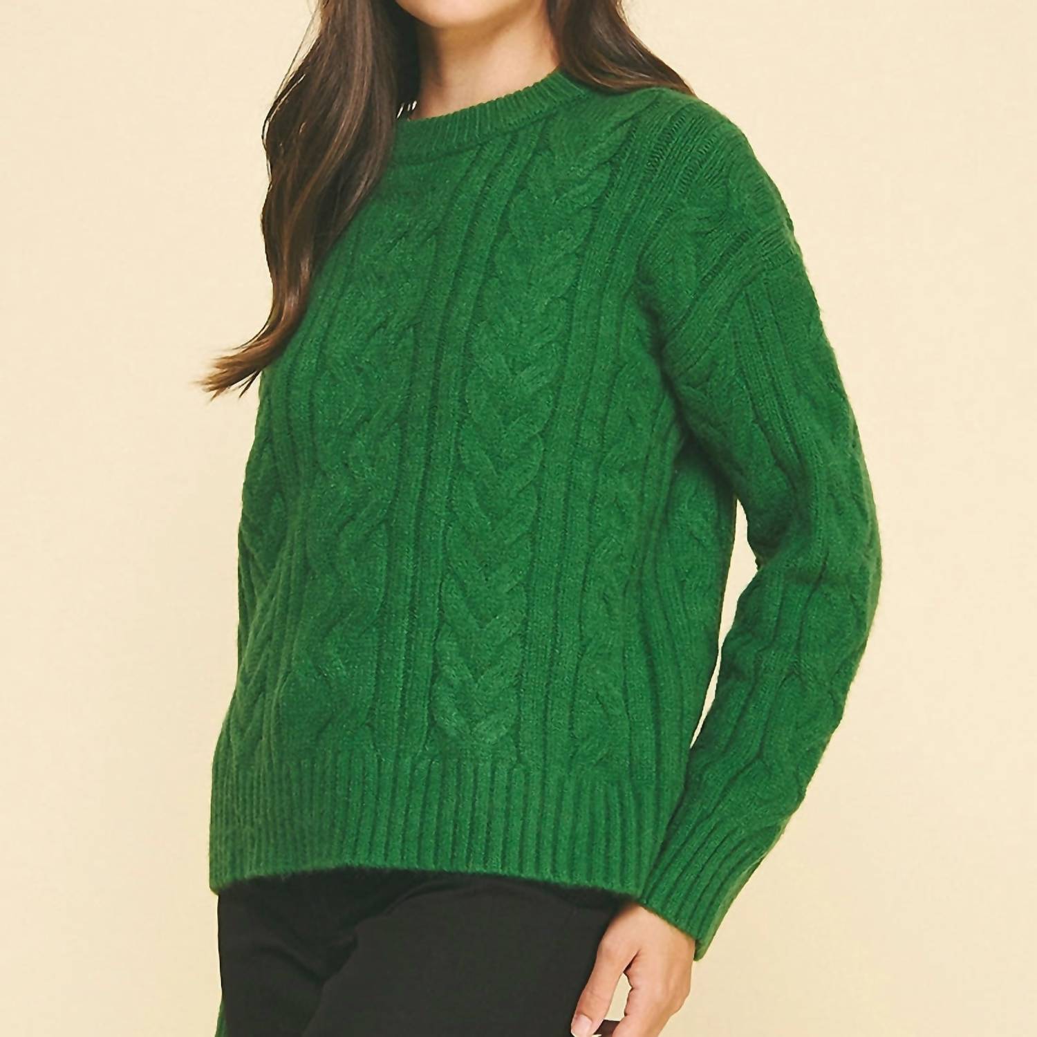 PINCH Cable Knit Sweater in green - women's sweater - alternate view
