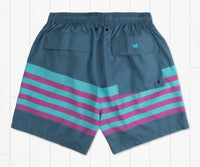 Southern Marsh Men's Barcelona Lines Harbor Trunks in slate and teal - men's swimwear - detail view