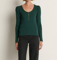 Nation LTD Reeva Henley Top in pine - women's long sleeve top