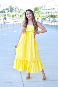 Entro - Solid Square Neck Sleeveless Tiered Midi Dress