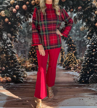 Entro - Plaid Long Sleeve Mock Neck Sweater