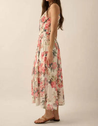Promesa - Women's Floral Mesh Smocked-bodice Cami Maxi Dress