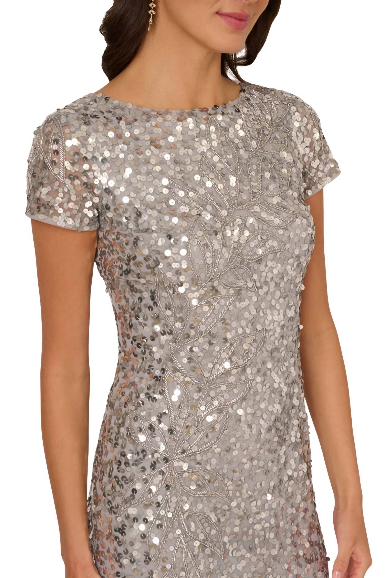 Adrianna Papell - Sequin Embellishment Crew Neck Dress