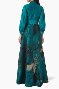 Teri Jon - Jacquard Belted Shirt Gown