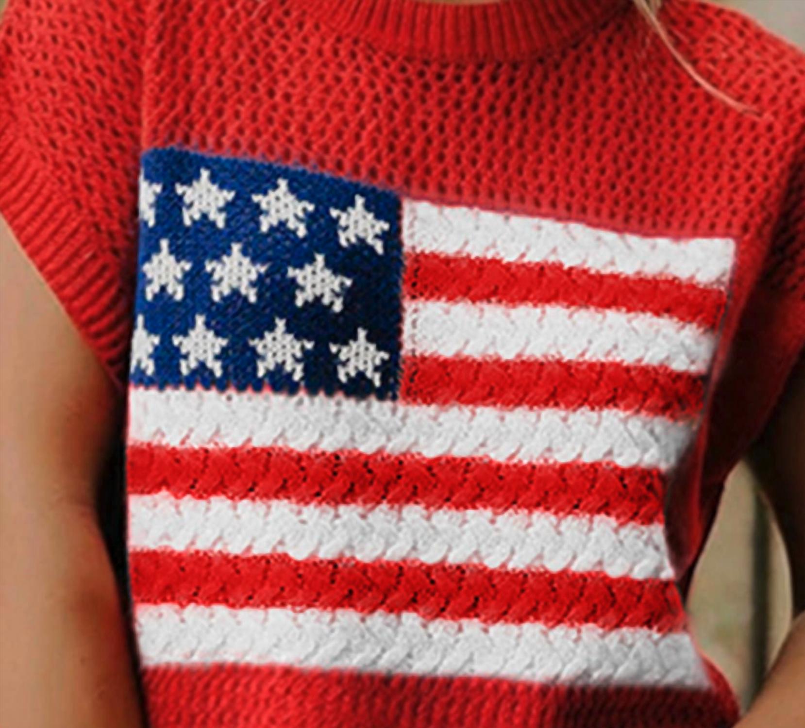 Fashionworks - Flag Graphic Short Sleeve Sweater Top