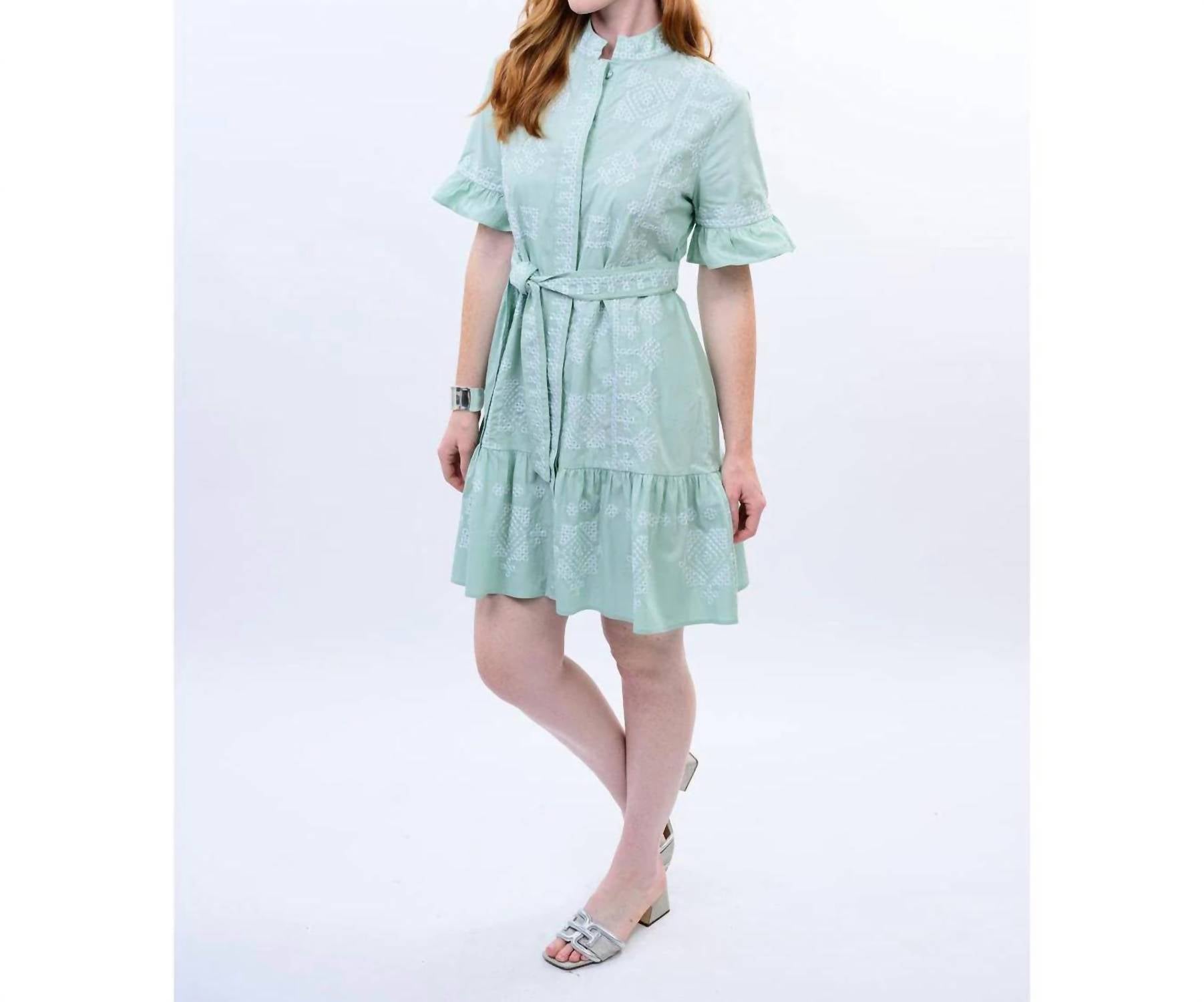 Ivy Jane Cross Stitched Dress in green - women's dress - detail view