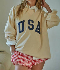 By Together - Cotton French Terry Crew Neck Usa Pullover Top