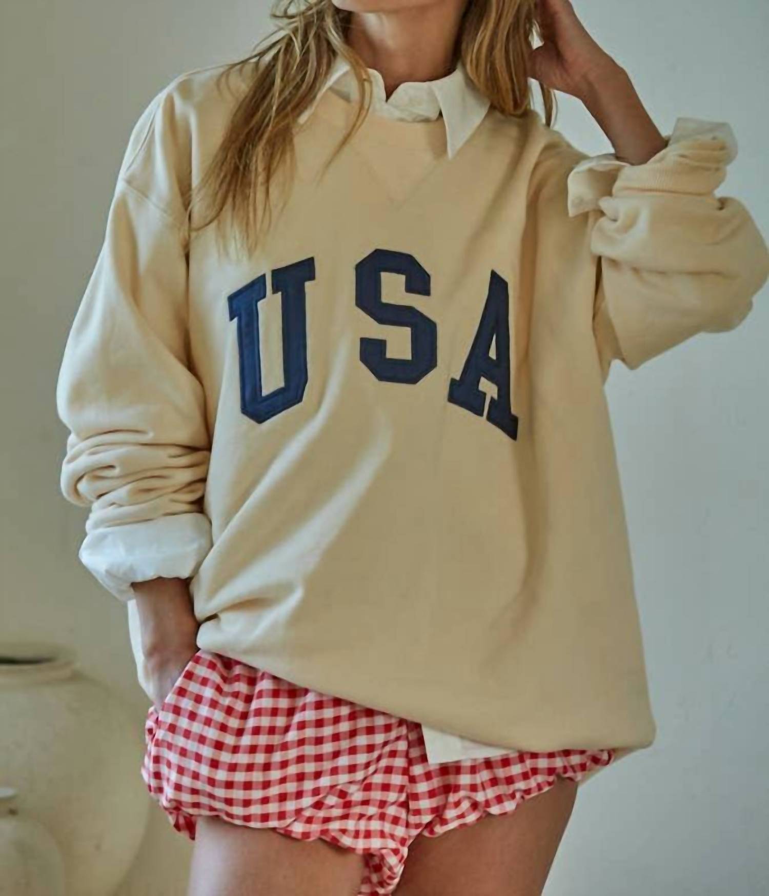 By Together - Cotton French Terry Crew Neck Usa Pullover Top