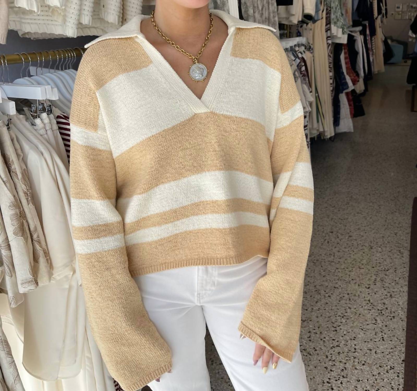 MON RENN Women's Cosmo Knit Top in panacotta - women's long sleeve top