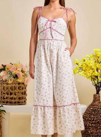 Main Strip - Floral Tie Strap Midi Summer Sundress