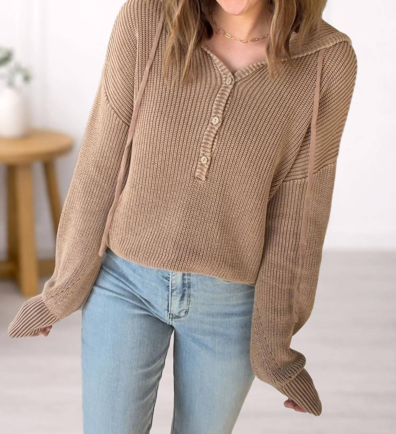 Be Cool - Chunky Knit Henley Sweater