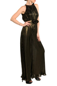 Cenia - Metallic Pleated Wide Leg Jumpsuit