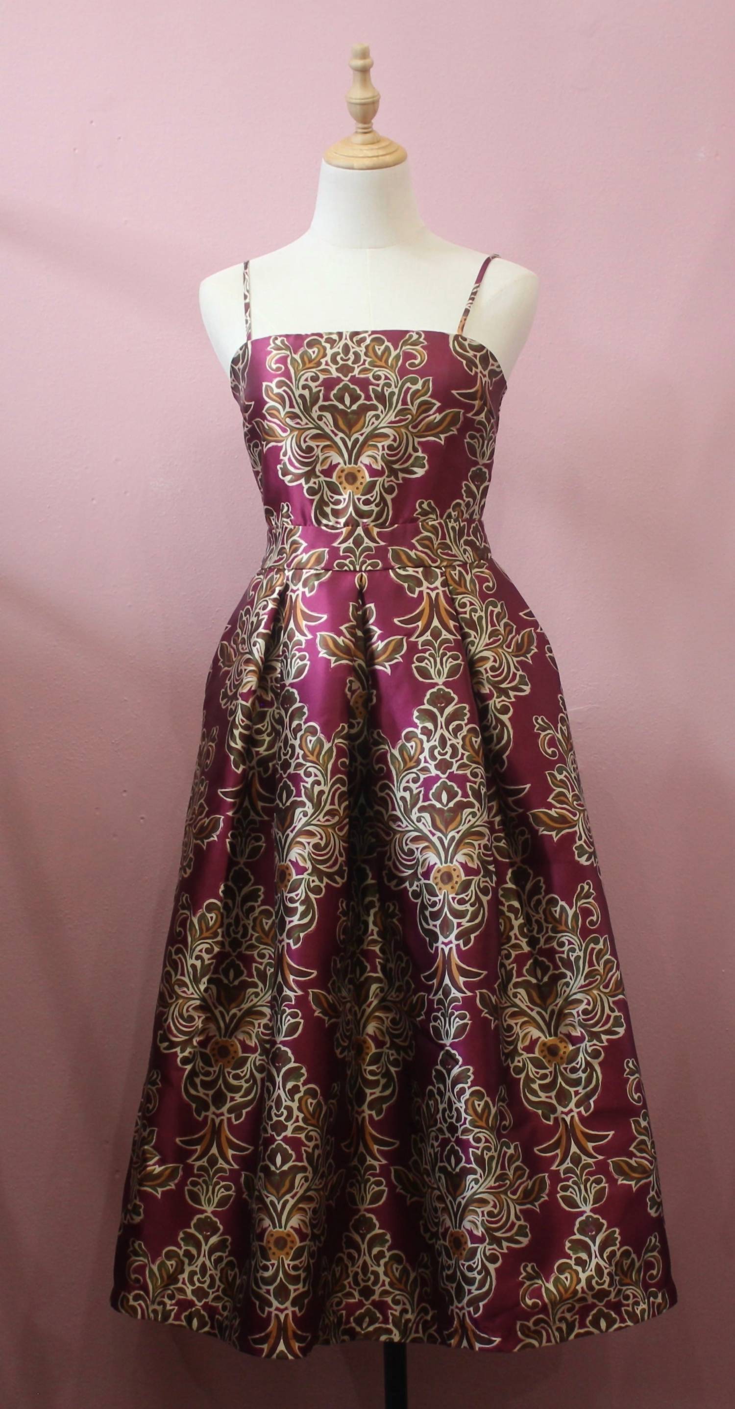 FLYING TOMATO A Printed Woven Midi Dress in berry - women's dress