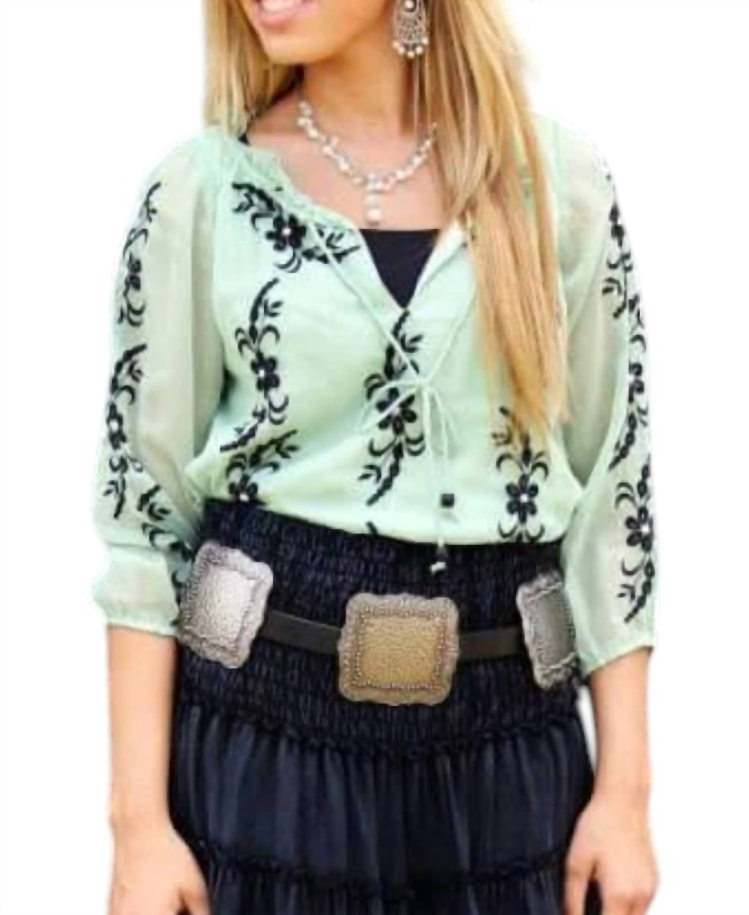 R Cinco Ranch Grace Embroidered Top in mint - women's blouse
