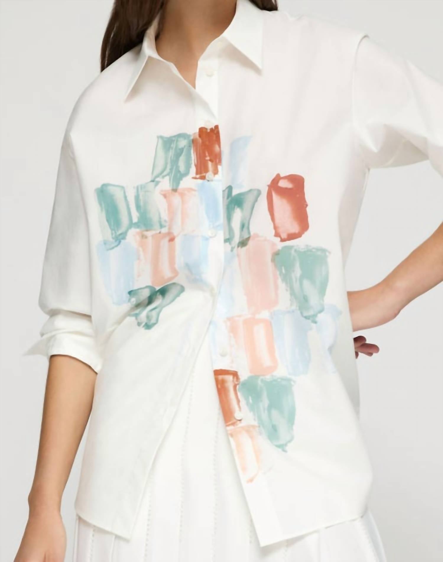 Lafayette 148 - Painter's Palette Print Cotton Poplin Oversized Shirt