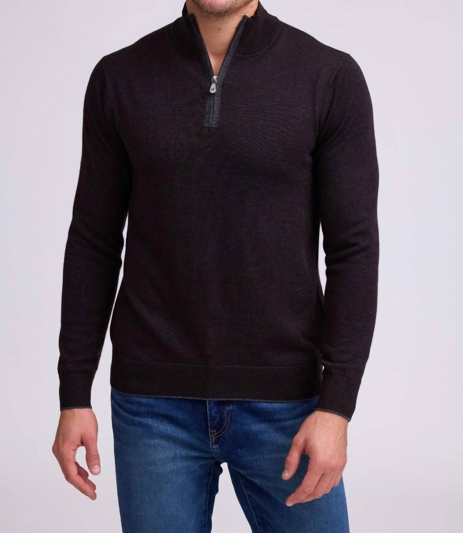 Raffi Palmer Mock Zip Sweater in espresso - men's sweater
