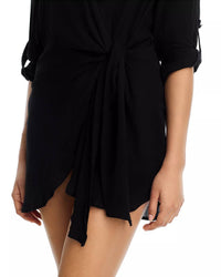 Aqua - Wrap Shirt Swim Cover-up Mini Dress