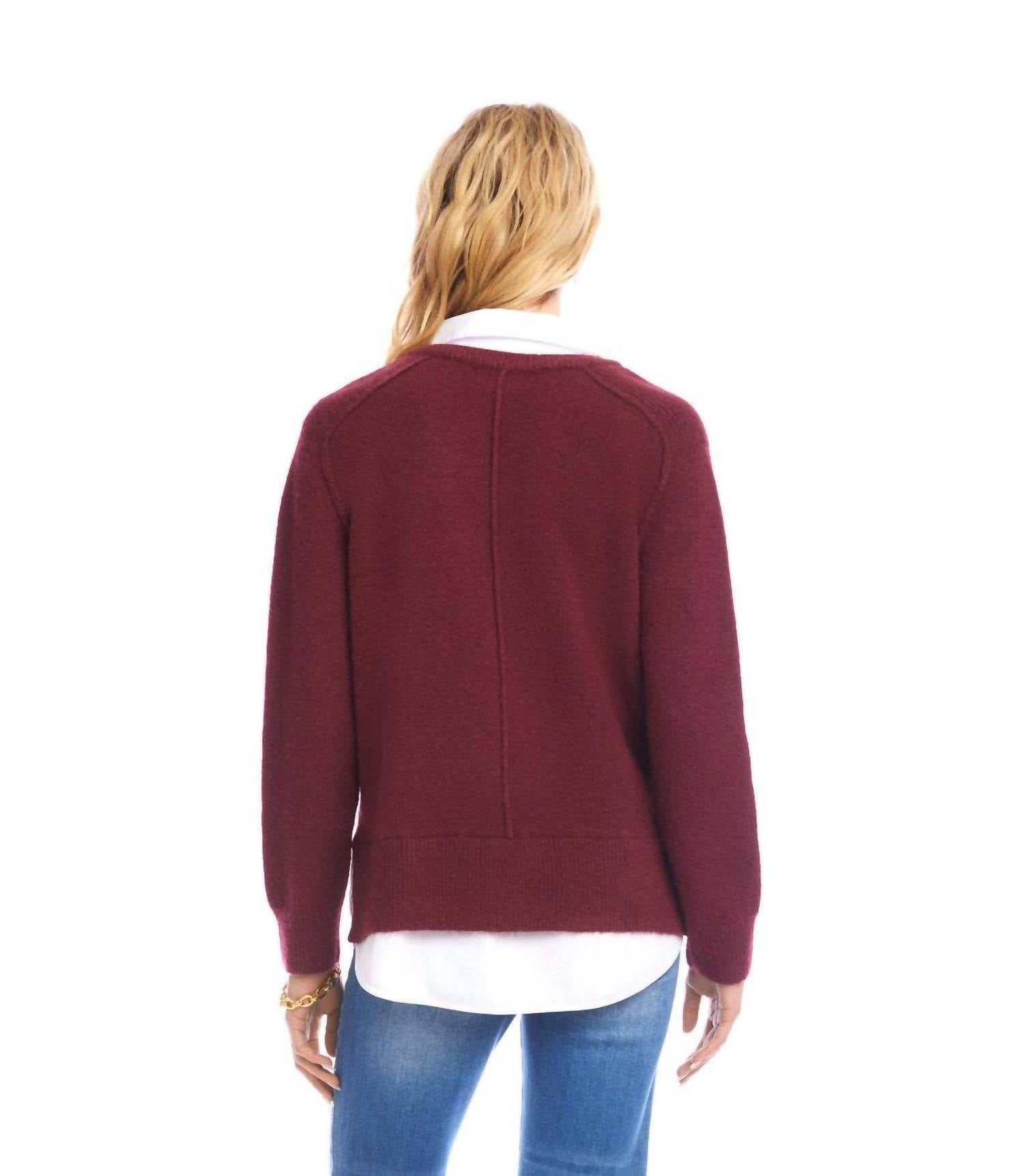 Karen Kane Layered Long Sleeve Sweater in wine - women's sweater - view 4