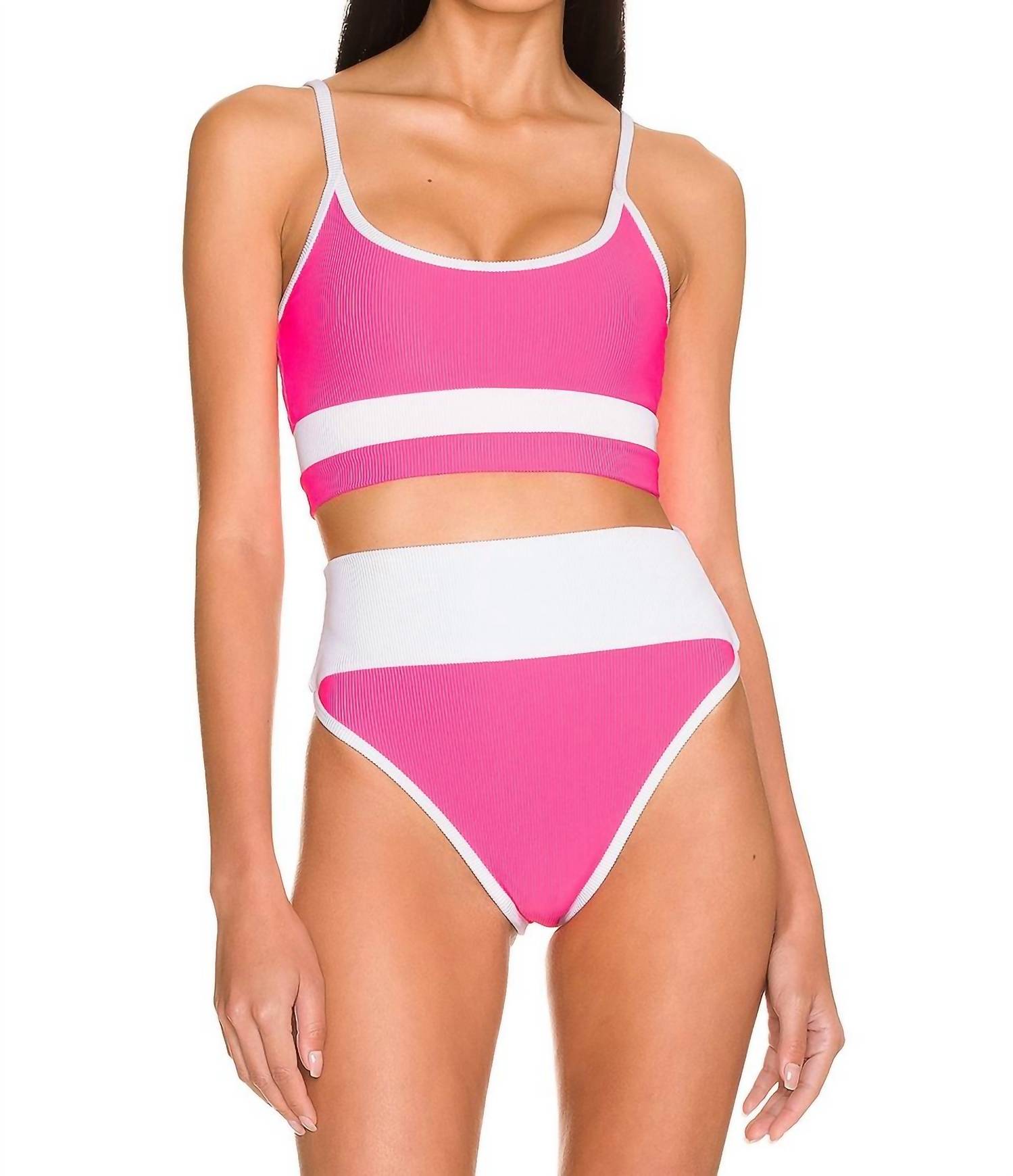 Beach Riot Eva Bikini Underwear in neon pink white - women's swimwear