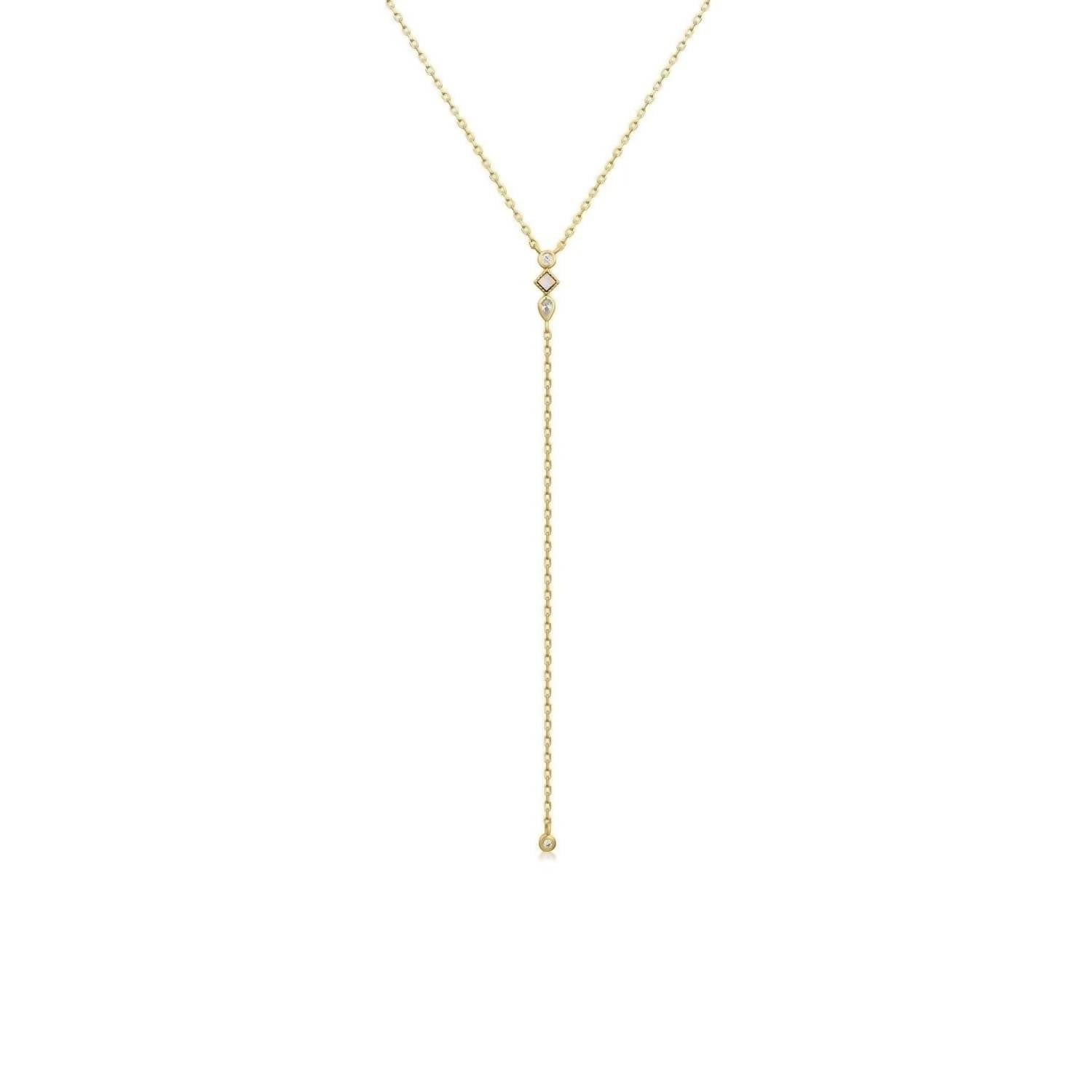 Eklexic - Women's Cz & Opal Thin Chain Lariat Necklace