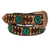 American Darling Women's Hand Carved Western Leather Belt in brown - women's accessory