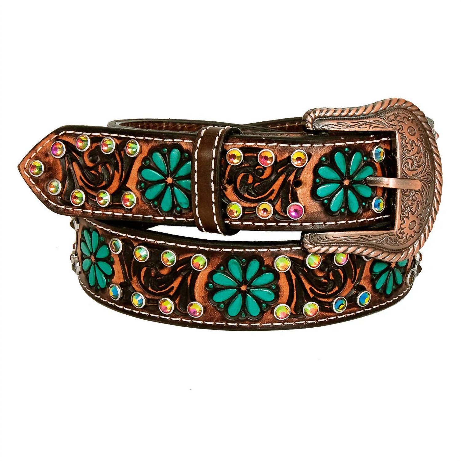American Darling Women's Hand Carved Western Leather Belt in brown - women's accessory