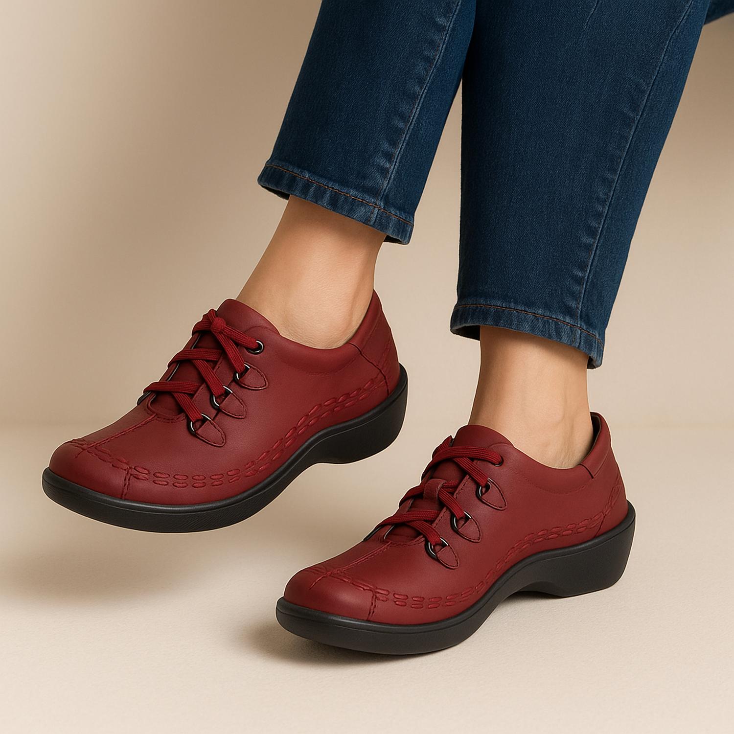 Ziera Women's Allsorts Shoe - Wide in rouge trooper oiled leather - women's sneaker - detail view