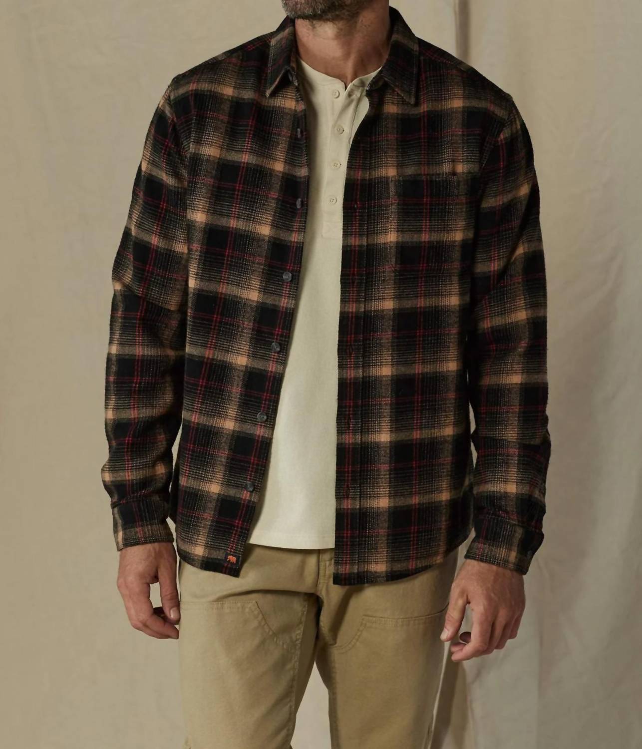 The Normal Brand Louis Heavyweight Flannel Shirt in black plaid - men's shirt