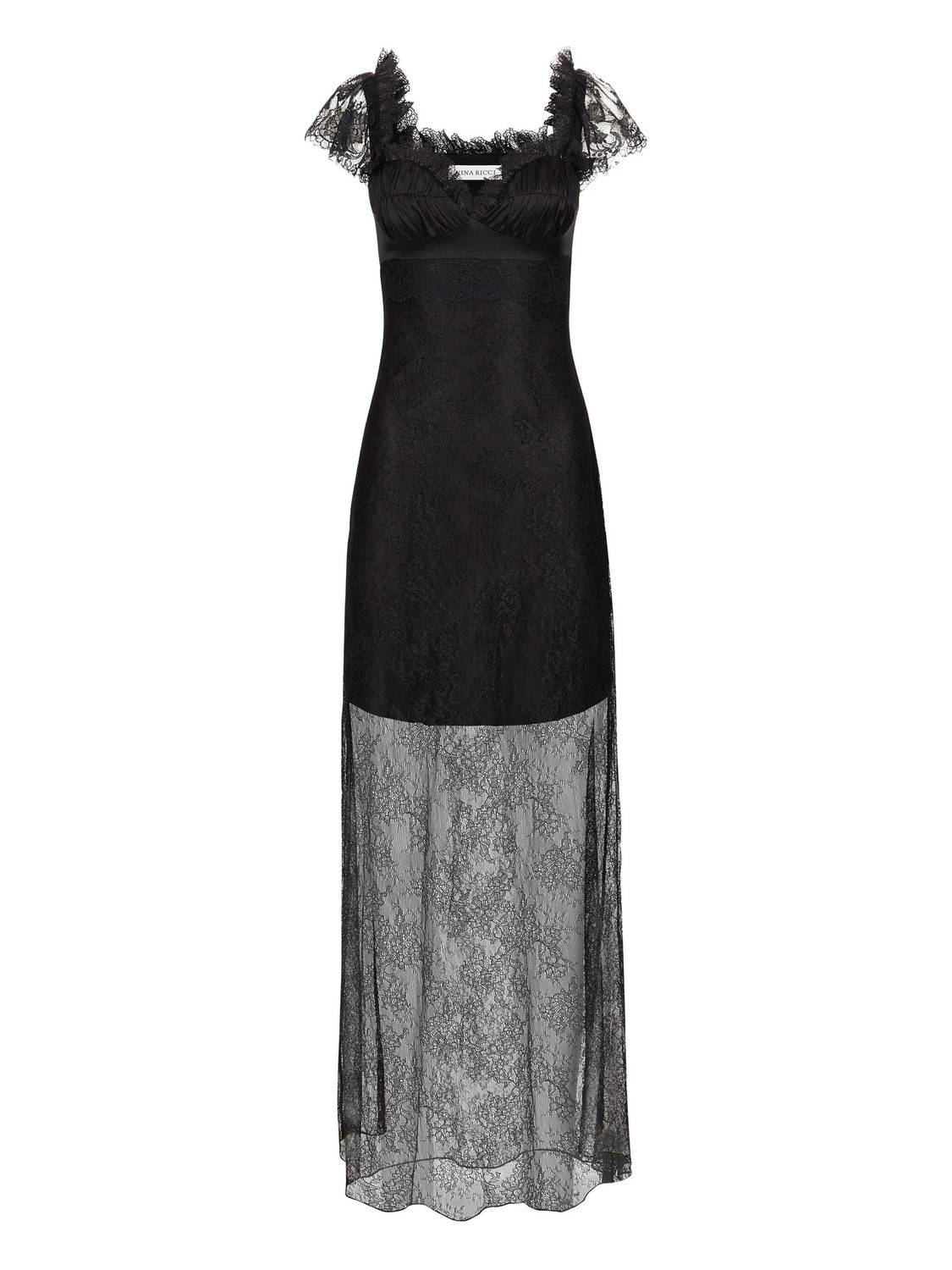 Nina Ricci - Ruffled Short Sleeves In Lace Long Dress
