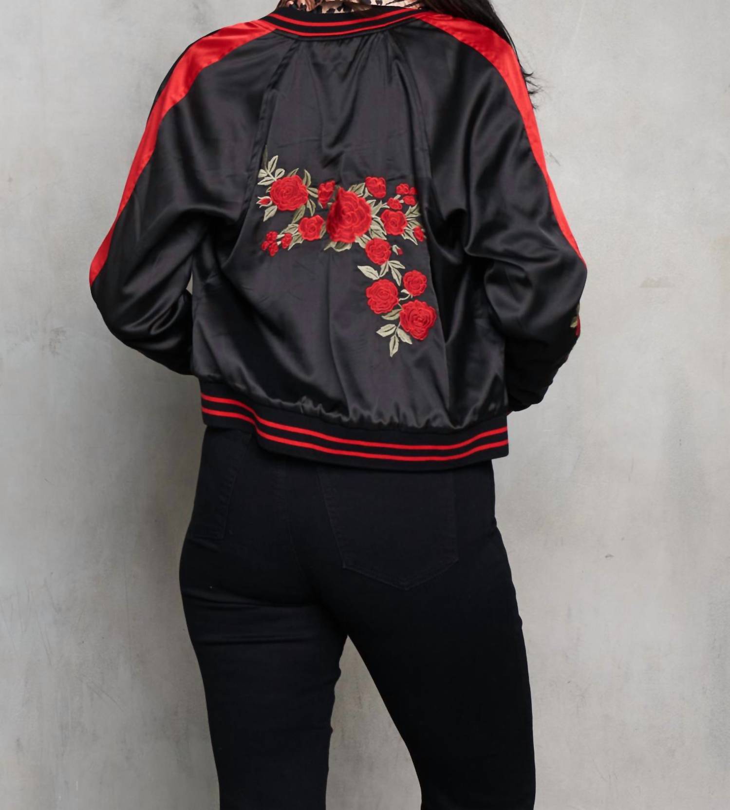 Paparazzi - Reversible Satin Embroidered to Tiger Baseball Jacket