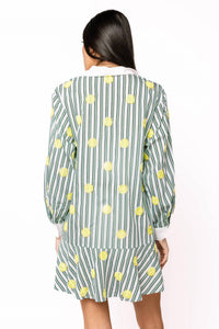 Queen Of Sparkles - Striped Tennis Ball Cotton Button Up Dress