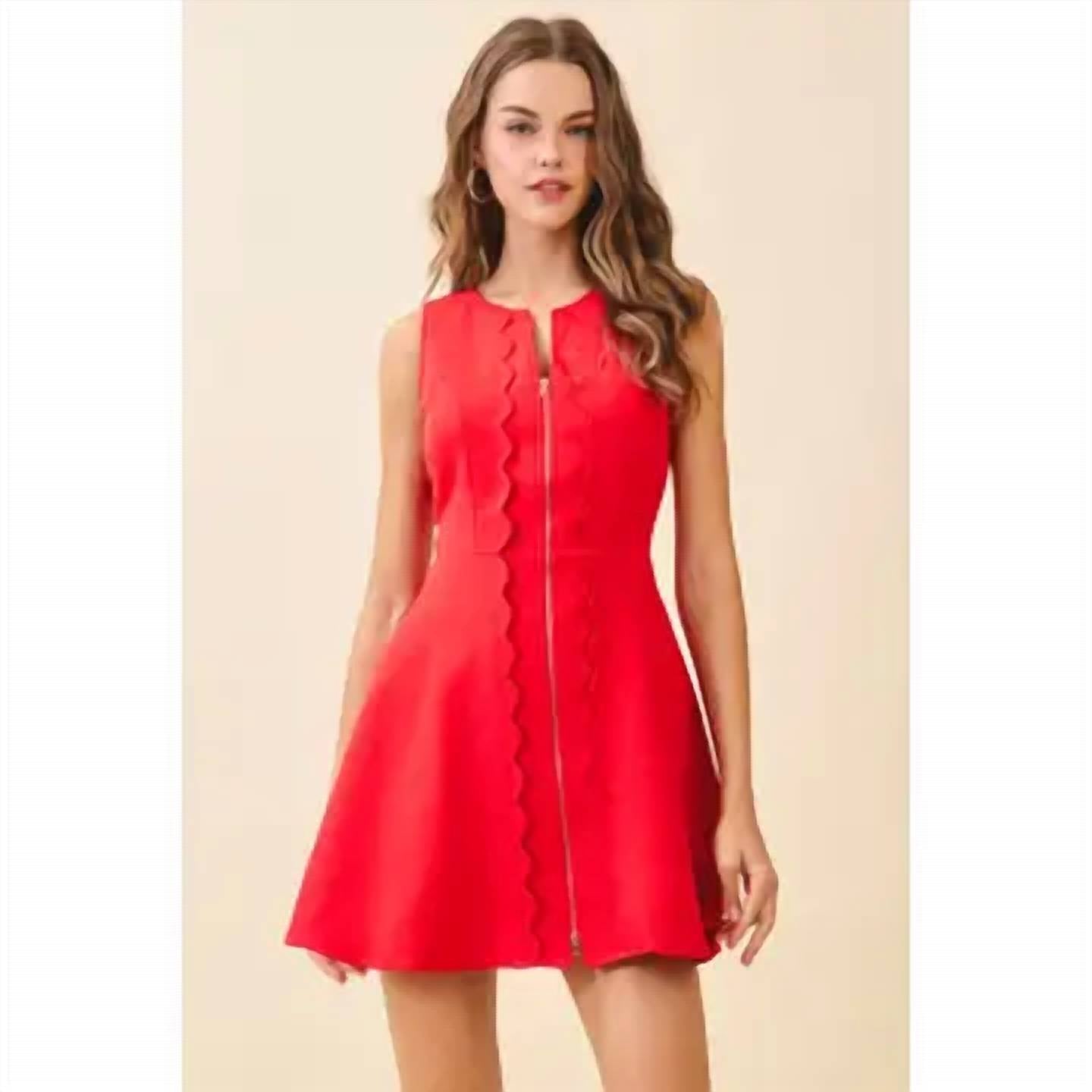Tcec - Scalloped Trim Closure Mini Dress