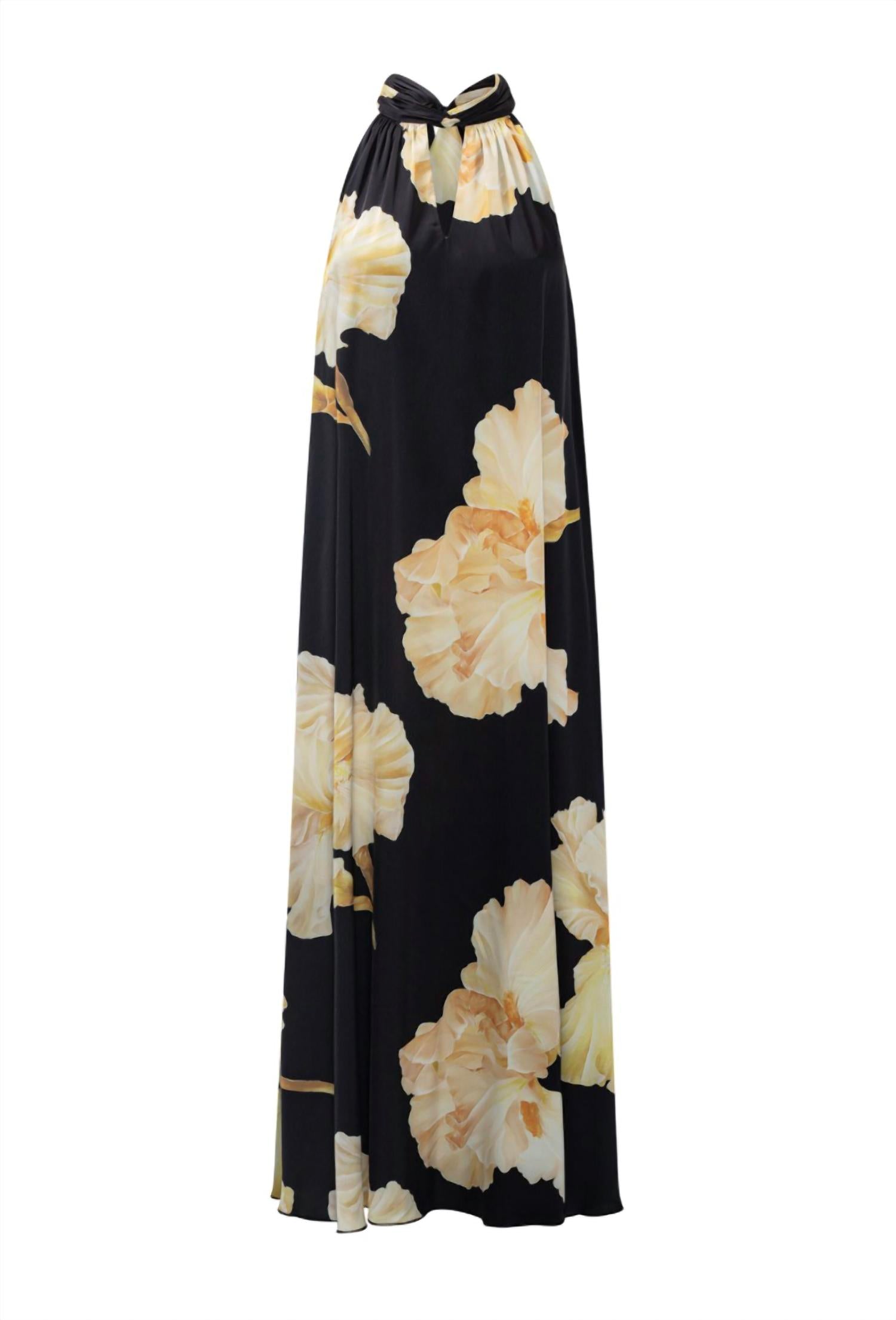 Karmamia HEATHER SLEEVELESS DRESS in gold maxi flowe - women's dress - detail view