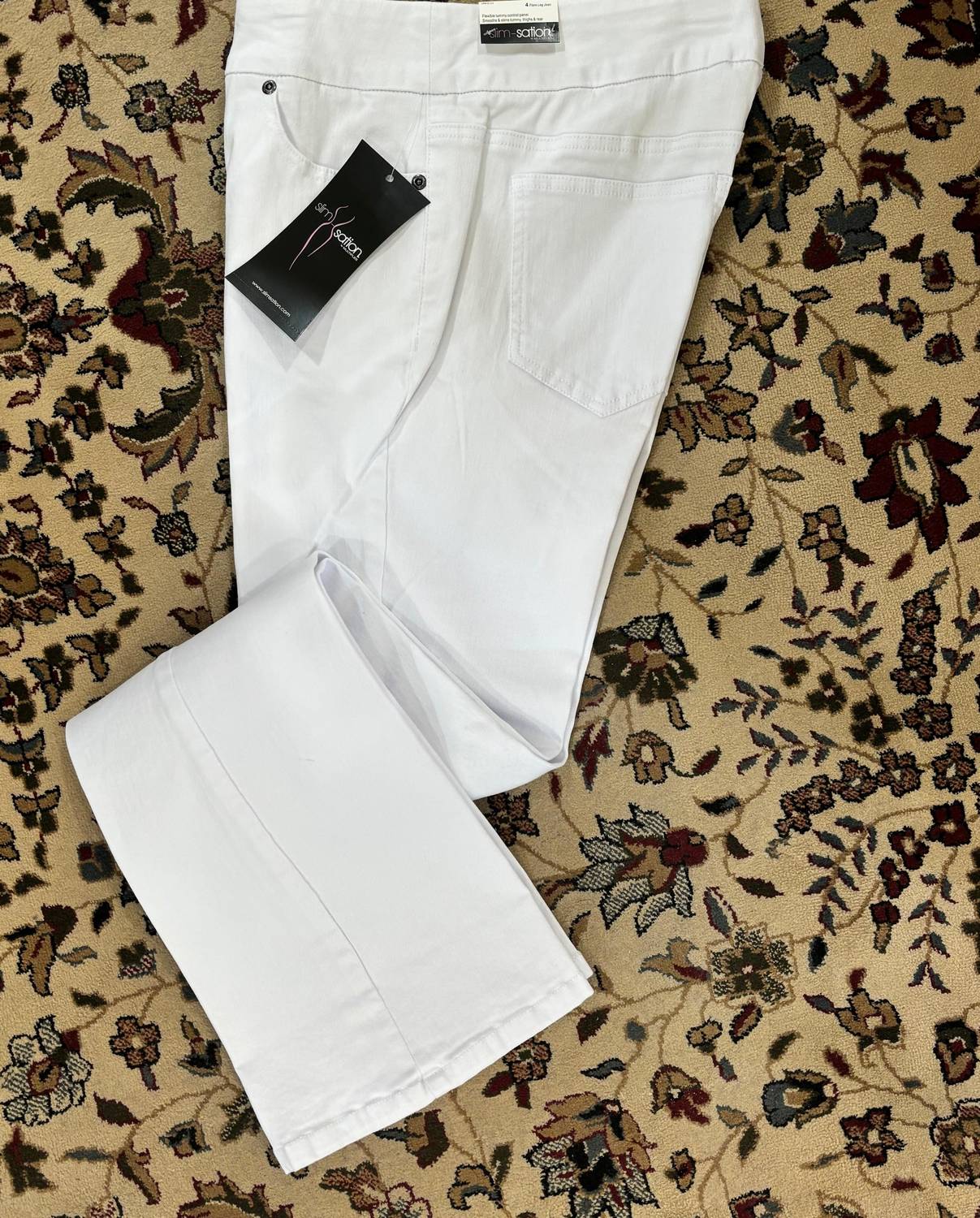Slimsation By Multiples Ready To Go Flare Jeans in white - women's jeans - detail view