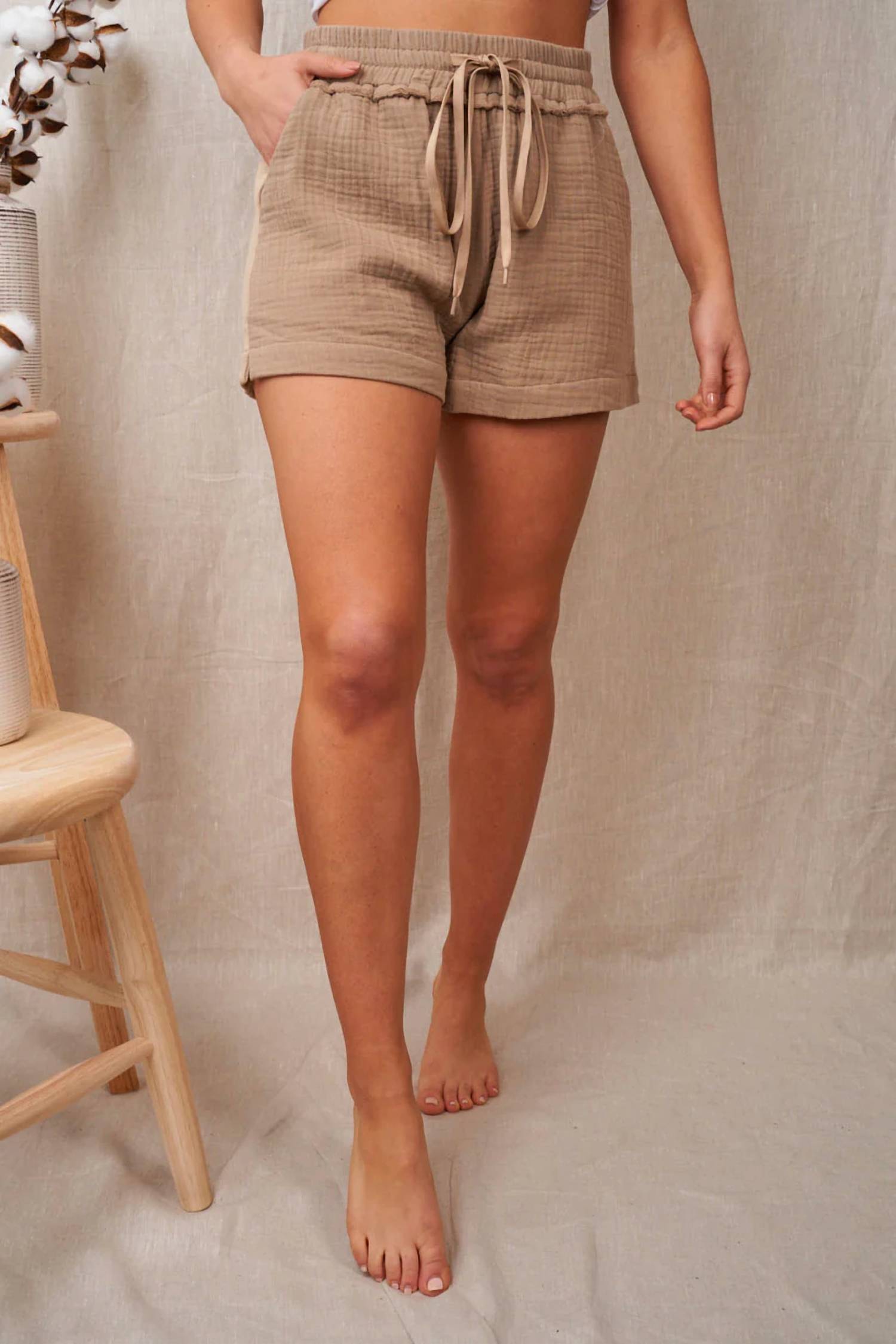 White Birch - Mixed Media Woven Shorts