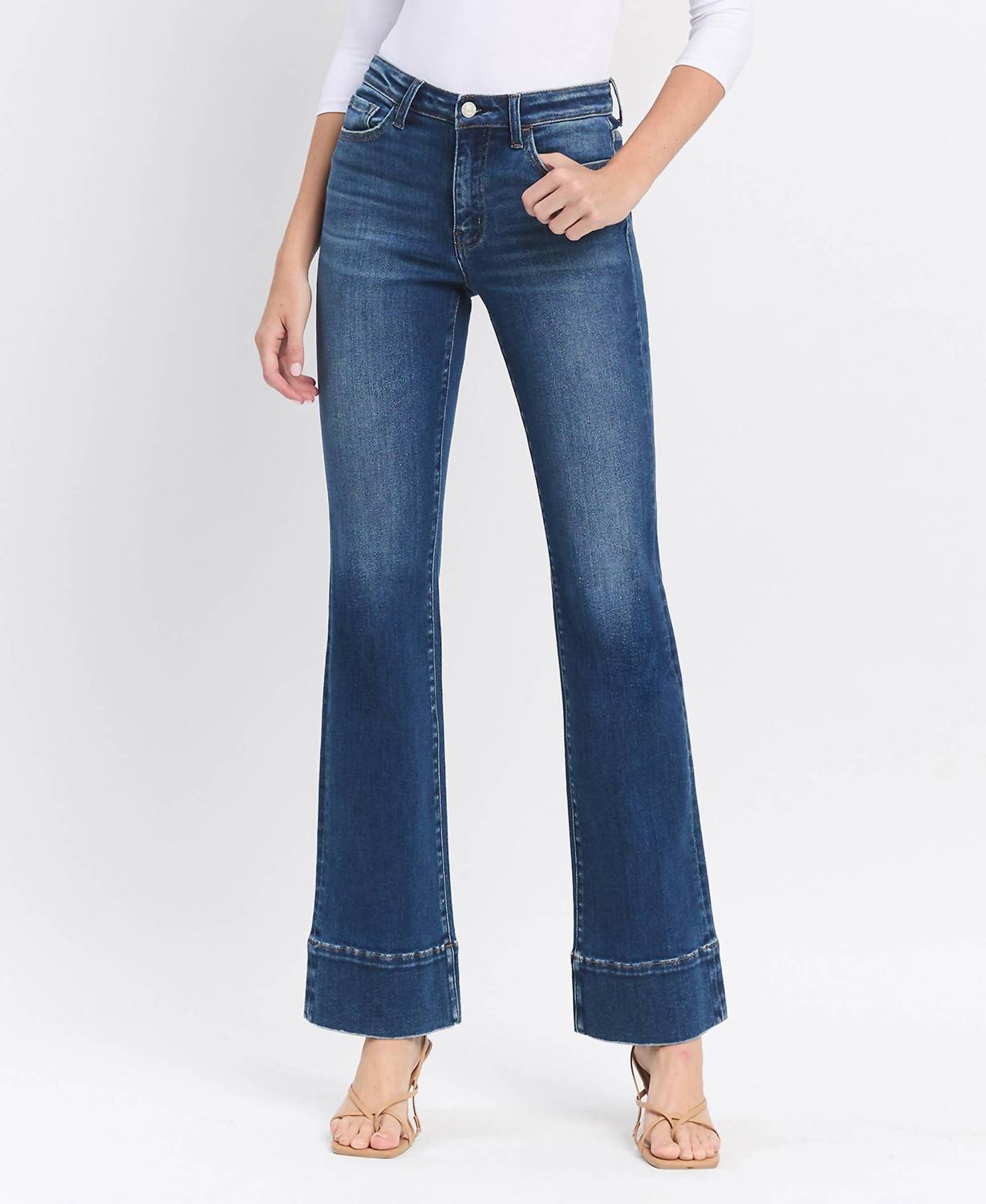 VERVET BY FLYING MONKEY Snowdrop High Rise Trouser Hem Bootcut Jeans in medium wash - women's jeans - view 4