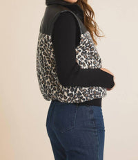 Gilli - Mock Neck Fleece & Pleather Mix Puffer Vest