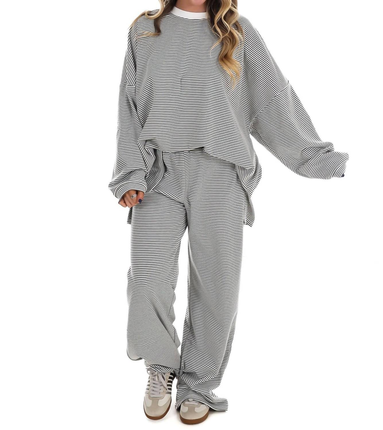 Things Between Made For More Striped Oversized Top in charcoal - women's sweater - view 5