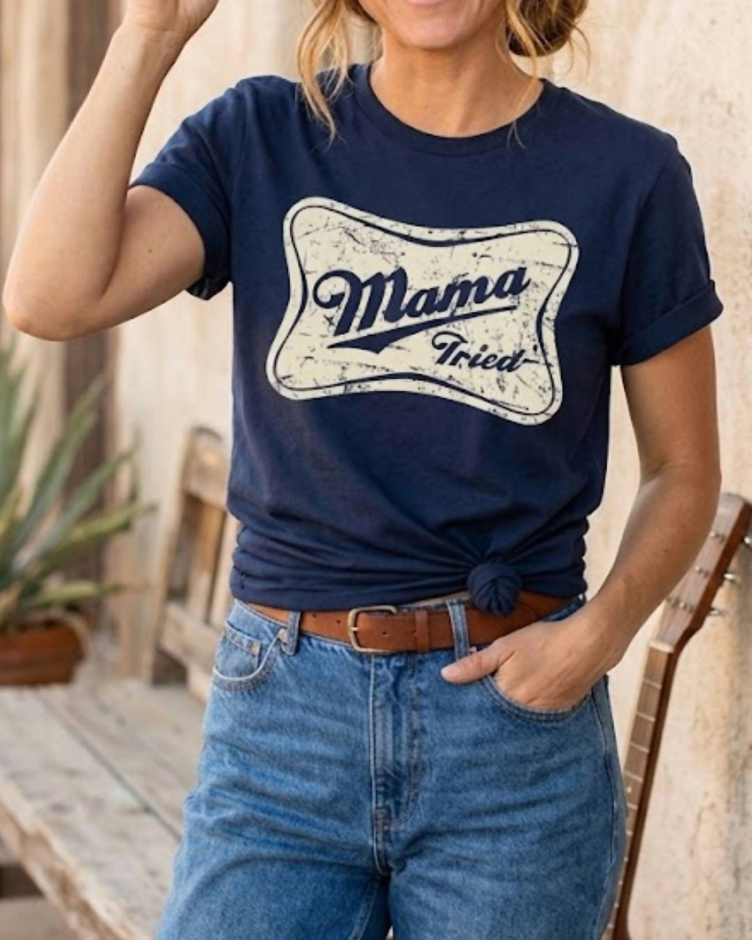 BELLA + CANVAS Mama Tried Tee in navy - women's t-shirt