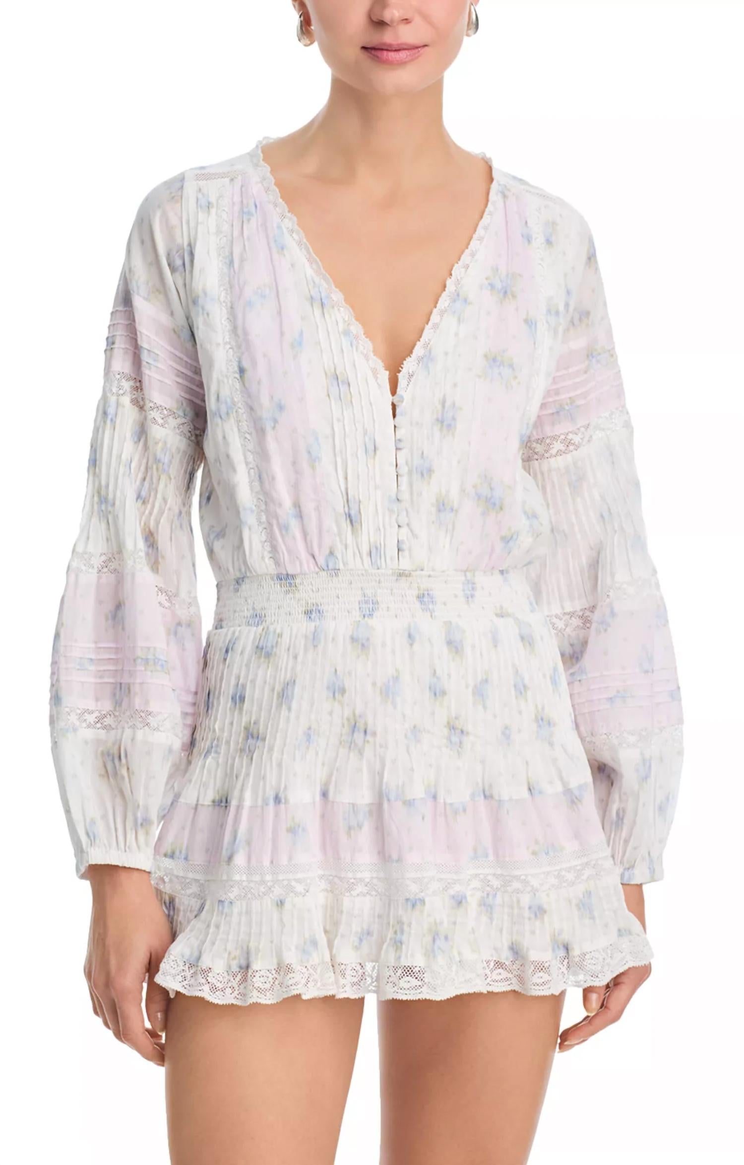 LoveShackFancy Winfrey Mini Dress in lilac vanilla - women's dress