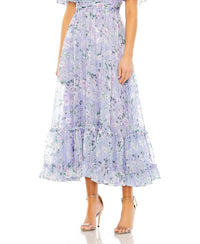 Mac Duggal - Floral Print High Neck Raglan Sleeve Dress