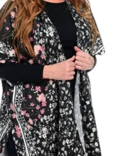 Jc Sunny Fashion - Printed Brushed Woven Acrylic Fringe Detailed Ruana Wrap
