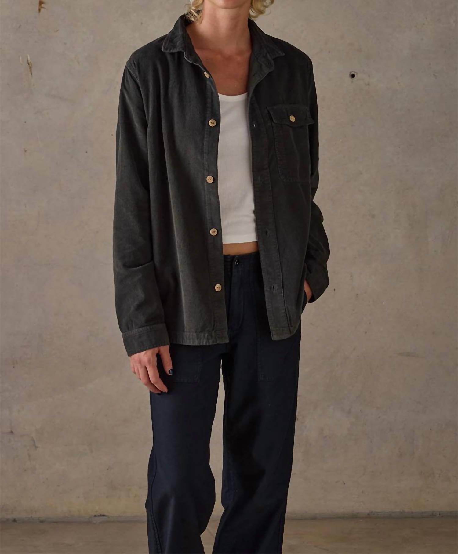 McTavish Cord Long Sleeve Shirt in slate - women's long sleeve top - alternate view