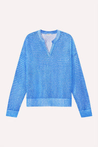 Minnie Rose - Cotton Cashmere Mesh Split Neck Top