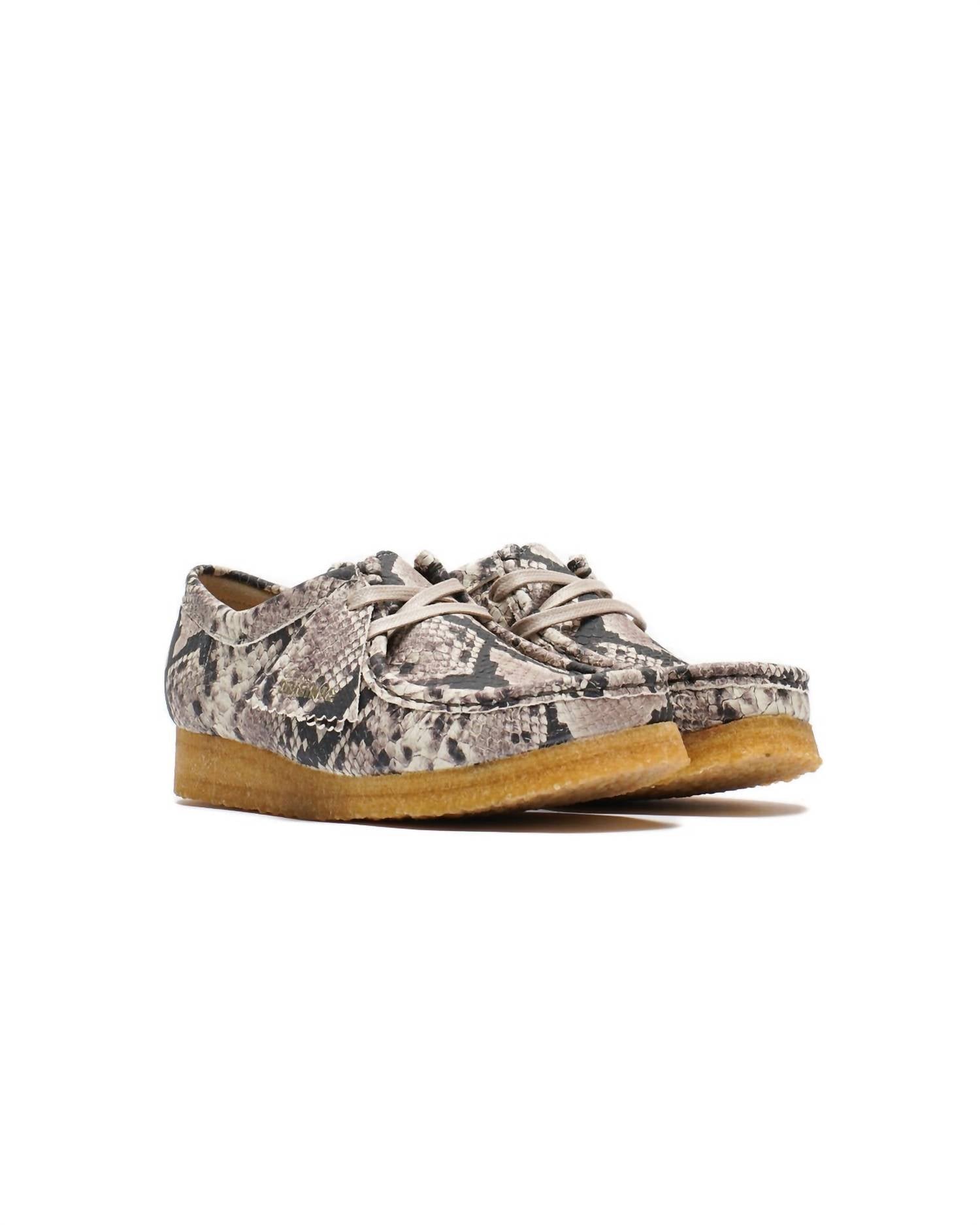 Clarks Women's Wallabee Loafer in grey snake leather - women's flats - detail view