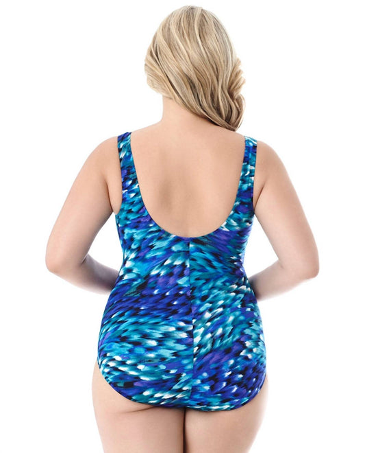 Longitude - Shirred Square Neck One Piece Swimsuit - Plus Size
